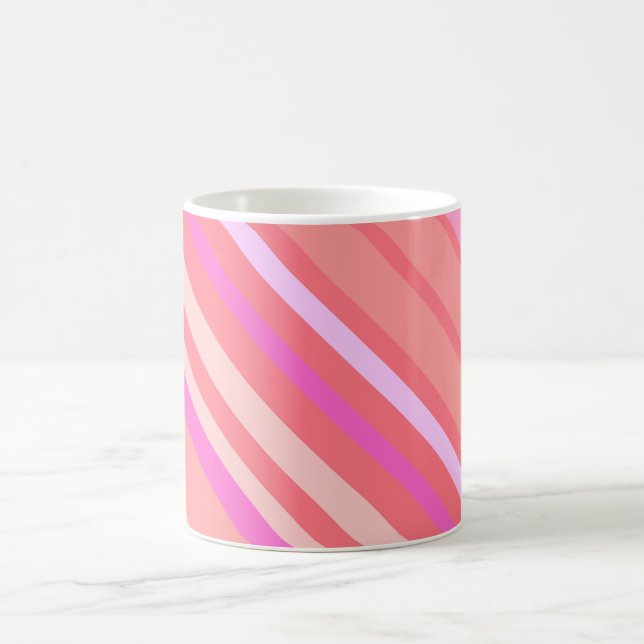 Modern Pink Diagonal Stripes Coffee Mug (Center)