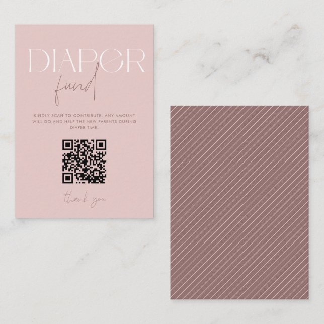 Modern Pink Diaper Fund Baby Shower QR Code Enclosure Card (Front/Back)