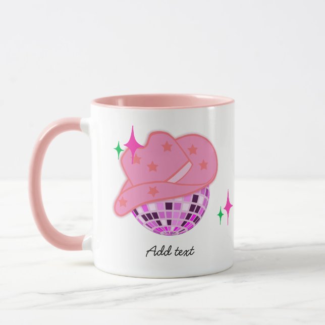 Modern Pink Disco Cowgirl Cowboy  Mug (Left)