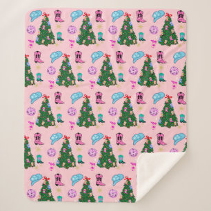 Modern Pink Disco Cowgirl Rodeo Christmas Tree  Sherpa Blanket