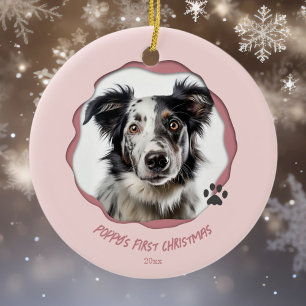 Modern Pink Dog First Christmas Ceramic Tree Decoration
