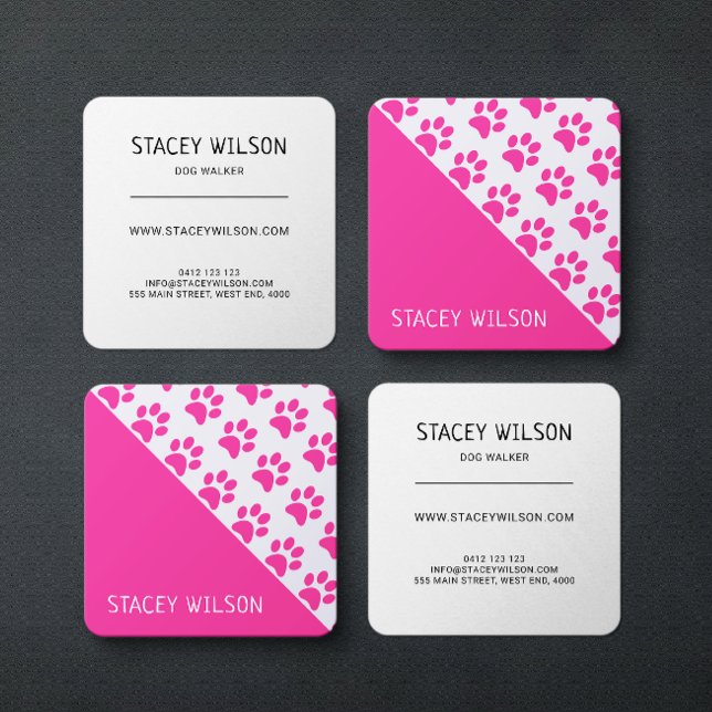 Modern Pink Dog Walker Or Pet Groomer Square Business Card (Creator Uploaded)