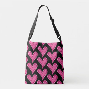 Modern pink doodle heart design crossbody bag