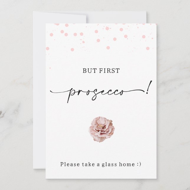 Modern Pink Dots First Prosecco Sign  Invitation (Front)