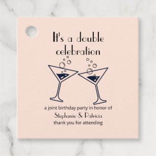 Modern Pink Double Celebration Joint Birthday Favour Tags