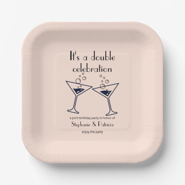Modern Pink Double Celebration Joint Birthday Paper Plate (Front)