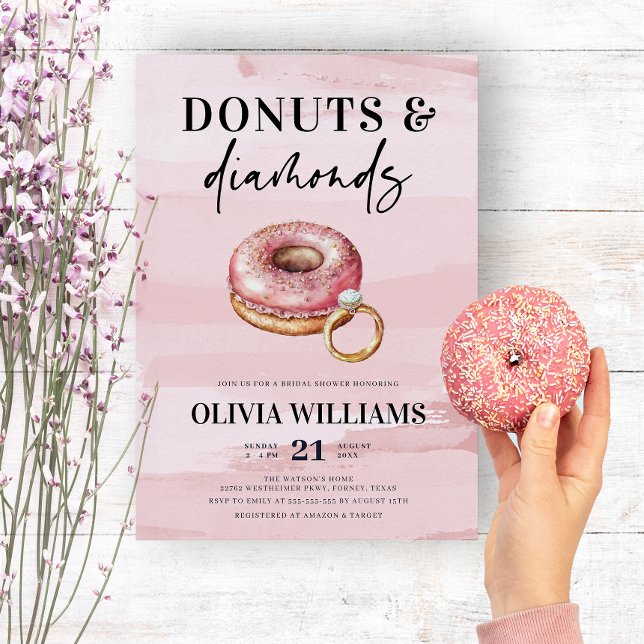 Modern Pink Doughnuts and Diamonds Bridal Shower Invitation (Creator Uploaded)