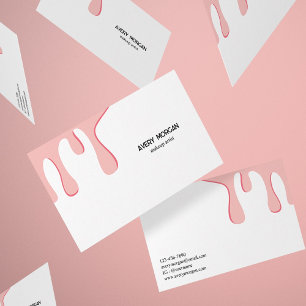Modern Pink Drip Makeup Artist Business Card 
