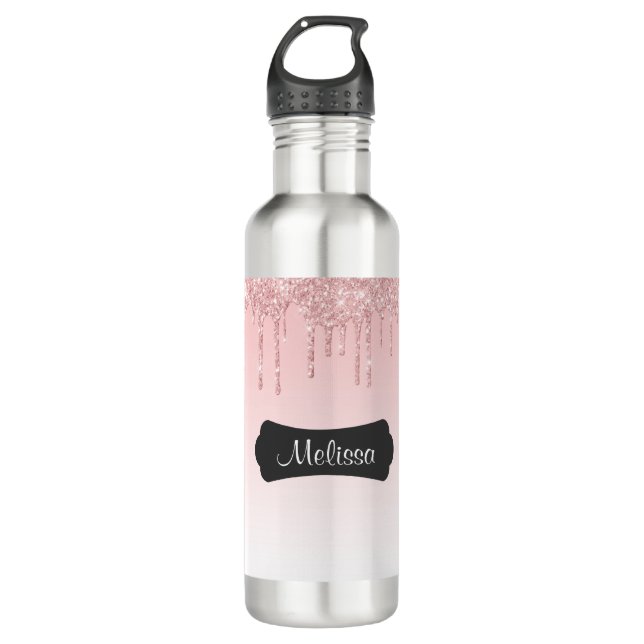 Modern Pink Dripping Glitter 710 Ml Water Bottle (Front)