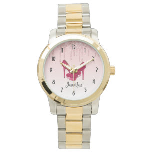 Modern Pink Dripping Glitter & High Heels Watch