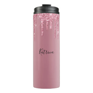 Modern Pink Dripping Glitter Personalised Name  Thermal Tumbler