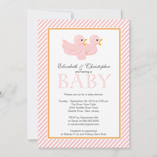 Modern Pink Ducks Couple Baby Shower Invitation (Front)