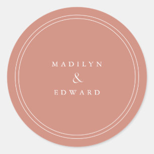 Modern Pink Dusty Rose Wedding Bride & Groom Names Classic Round Sticker