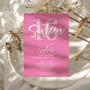 Modern Pink Elegant 16th Birthday Invitation
