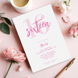 Modern Pink Elegant 16th Birthday Invitation<br><div class="desc">A simple modern 16th birthday invitation featuring elegant calligraphy script typography and minimalist design in pink and white colour.</div>