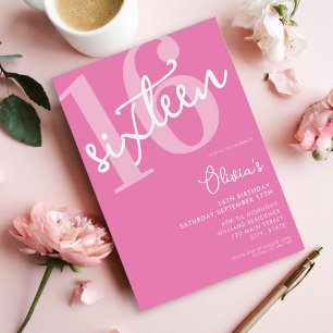 Modern Pink Elegant 16th Birthday Invitation