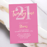Modern Pink Elegant 21st Birthday<br><div class="desc">A simple modern 21st birthday invitation featuring elegant calligraphy script typography and minimalist design in pink and white colour.</div>