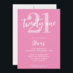 Modern Pink Elegant 21st Birthday<br><div class="desc">A simple modern 21st birthday invitation featuring elegant calligraphy script typography and minimalist design in pink and white colour.</div>