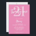 Modern Pink Elegant 21st Birthday<br><div class="desc">A simple modern 21st birthday invitation featuring elegant calligraphy script typography and minimalist design in pink and white colour.</div>