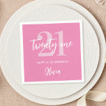 Modern Pink Elegant 21st Birthday Napkin<br><div class="desc">A simple modern 21st birthday napkins featuring elegant calligraphy script typography and minimalist design in pink and white colour.</div>