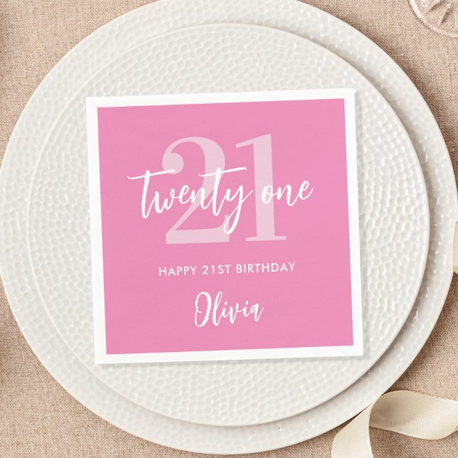 Modern Pink Elegant 21st Birthday Napkin (Creator Uploaded)