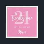 Modern Pink Elegant 21st Birthday Napkin<br><div class="desc">A simple modern 21st birthday napkins featuring elegant calligraphy script typography and minimalist design in pink and white colour.</div>