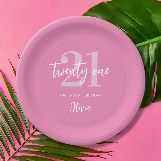 Modern Pink Elegant 21st Birthday Paper Plate (Creator Uploaded)
