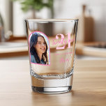 Modern Pink Elegant 21st Birthday Shot Glass<br><div class="desc">A simple modern 21st birthday shot glass. Add your own message photo to this birthday shot glass design featuring elegant calligraphy script typography and minimalist design in pink and white colour.</div>