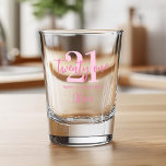 Modern Pink Elegant 21st Birthday Shot Glass<br><div class="desc">A simple modern 21st birthday shot glass. Add your own text to this birthday shot glass design featuring elegant calligraphy script typography and minimalist design in pink and white colour.</div>