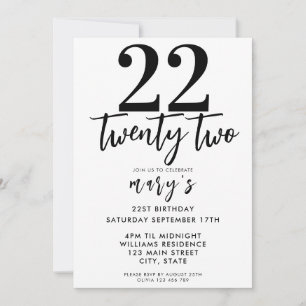 Modern pink elegant 22nd birthday invitation