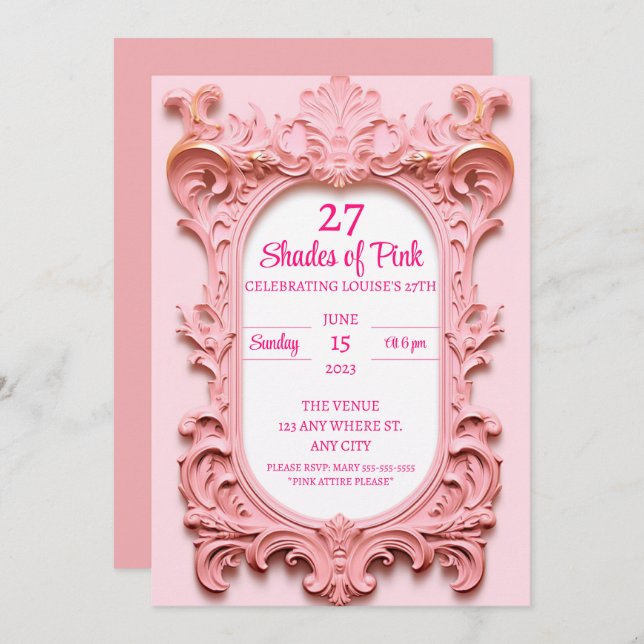 Modern Pink Elegant Birthday Invitation (Front/Back)