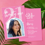 Modern Pink Elegant Photo 21st Birthday Invitation<br><div class="desc">A simple modern photo 21st birthday invitation featuring elegant calligraphy script typography and minimalist design in pink and white colour.</div>