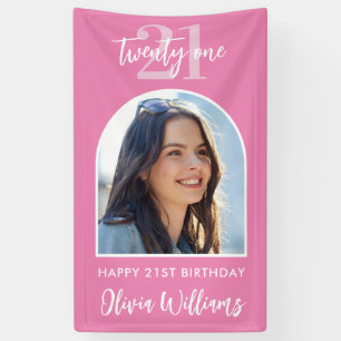 Modern Pink Elegant Photo 21st Birthday Sign