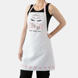 Modern Pink Elegant Script Name Lash Beauty Salon Apron