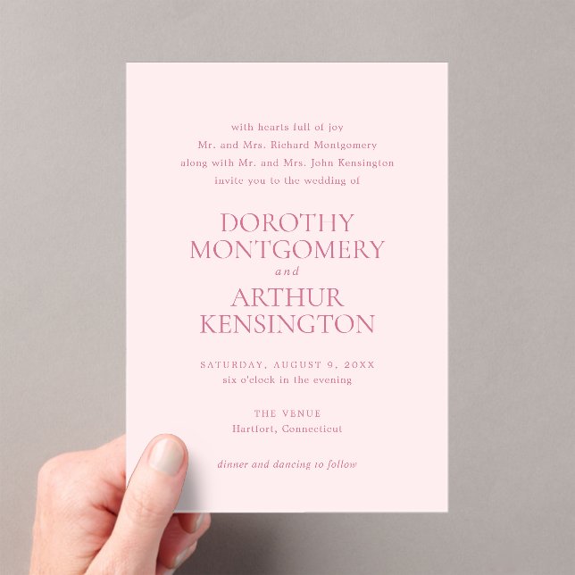 Modern Pink Elegant Wedding Acrylic Invitations (Insitu (Handheld))