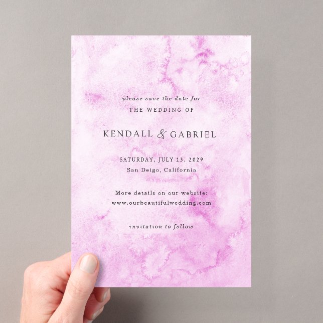 Modern Pink Elegant Wedding Save the Date Acrylic Invitations (Insitu (Handheld))