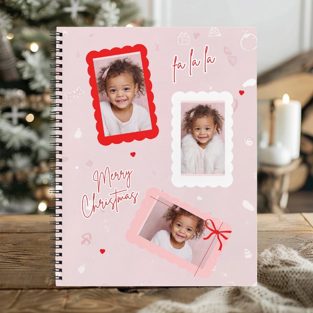 Modern Pink “Fa La La” Christmas Photo   Notebook (Creator Uploaded)