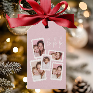 Modern Pink “Fa La La” Multi Photo Christmas Gift  Tags