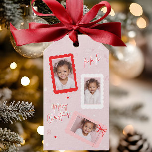 Modern Pink “Fa La La” Photo Christmas Gift Tags