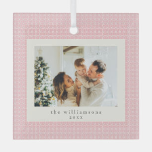 Modern Pink Family Photo Keepsake Christmas Glass Tree Decoration