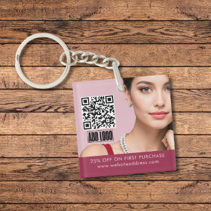 Modern Pink Fashion Jewellery Business Logo QR Cod Key Ring