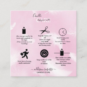 Modern pink feather Candle Care  Square Business Card