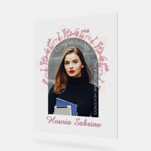 Modern Pink feminine Graduate silhouette Border Acrylic Sign