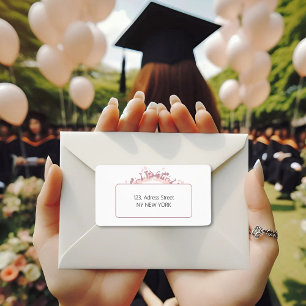 Modern Pink Feminine Graduate Silhouette Border Label