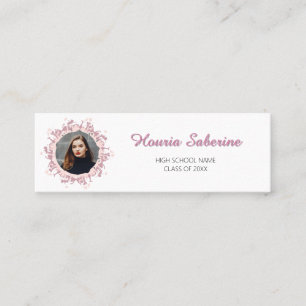 Modern Pink feminine Graduate silhouette Border Mini Business Card