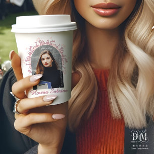 Modern Pink feminine Graduate silhouette Border Paper Cups
