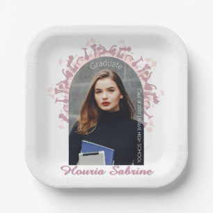 Modern Pink feminine Graduate silhouette Border  Paper Plate