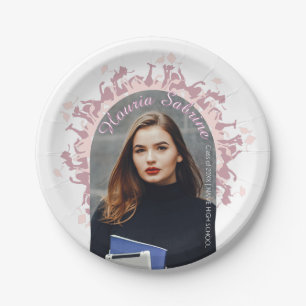 Modern Pink feminine Graduate silhouette Border  Paper Plate