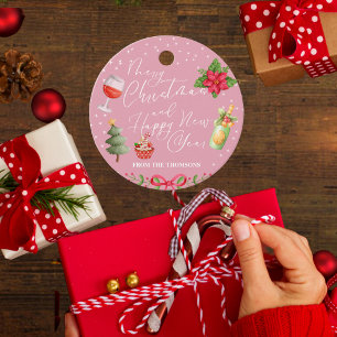 Modern Pink Festive Merry Christmas and New Year Favour Tags
