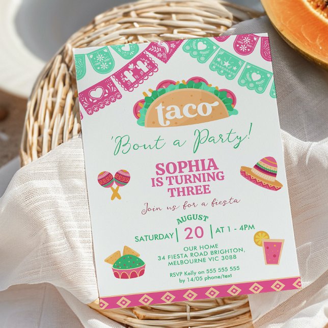 Modern Pink Fiesta Taco Bout A Party Birthday  Invitation (Taco 'bout a Party Birthday Invitation Template Girl, Taco  Fiesta Birthday Invitation, Mexican)